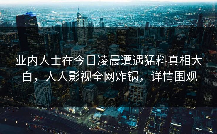 业内人士在今日凌晨遭遇猛料真相大白，人人影视全网炸锅，详情围观