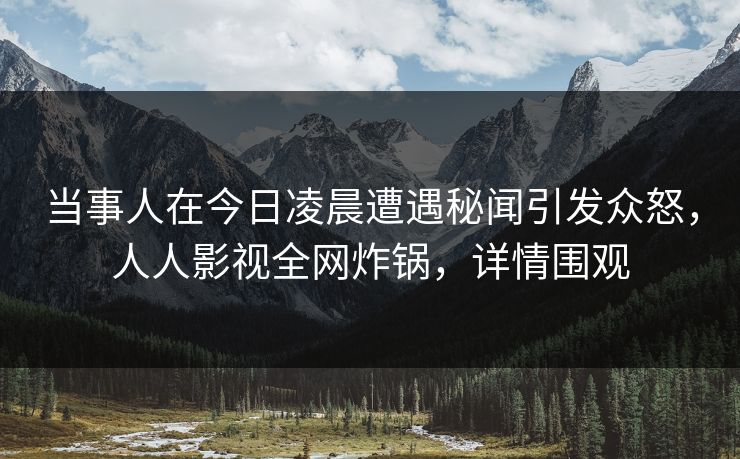 当事人在今日凌晨遭遇秘闻引发众怒，人人影视全网炸锅，详情围观